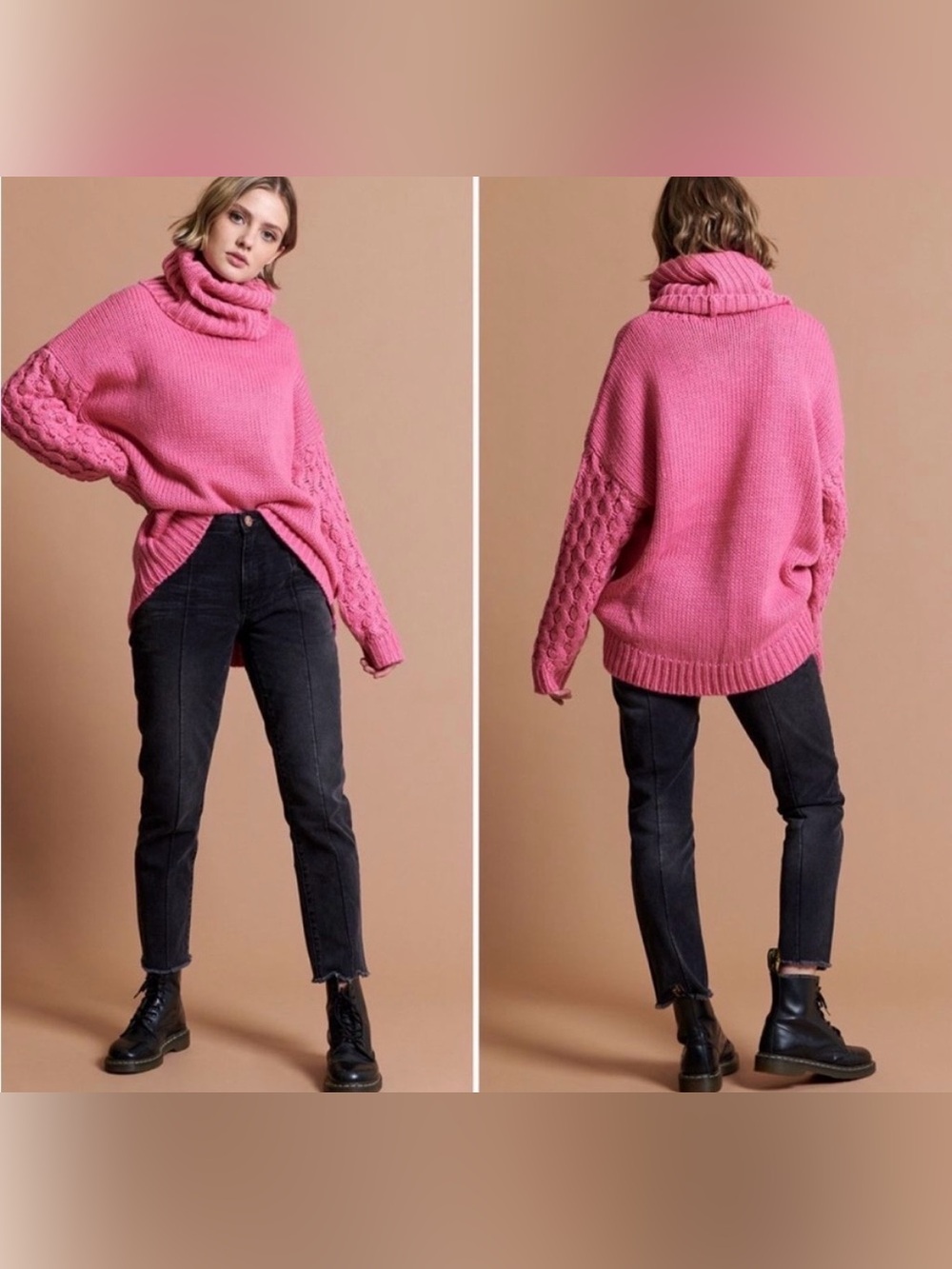 One Teaspoon Rider Roll Neck Sweater in Pink Oversized Size Medium Boho